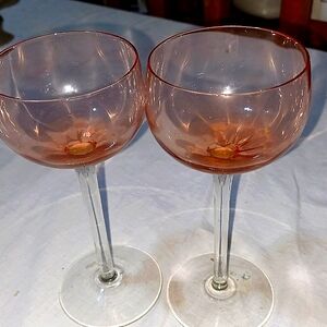 2 Vintage Pink glass stemware